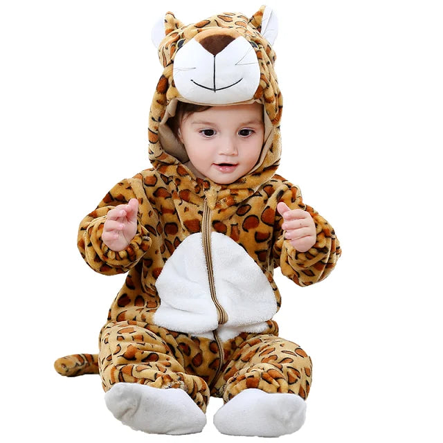 MICHLEY Halloween Costume Infant Baby Clothes Rompers Winter Flannel Hooded Bodysuits Pajamas Animals Overall Jumpsuit For Bebe