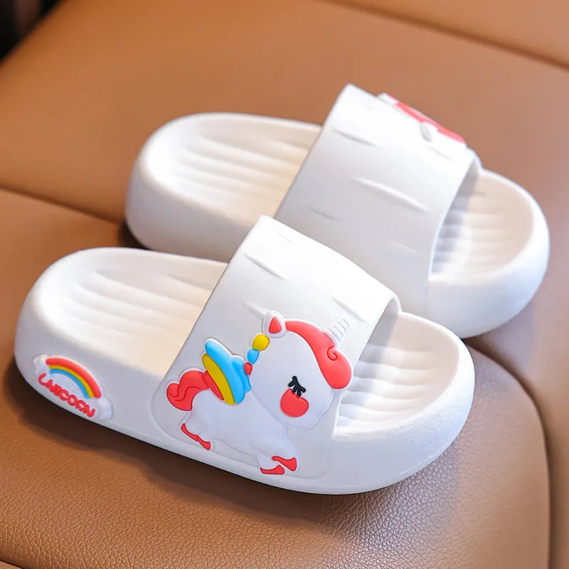 Summer Kids Home Shoes Flip Flops Baby Girls Slippers for Children Cartoon Unicorn Bathroom Antislip Thick Sole Slides 2-8 Years