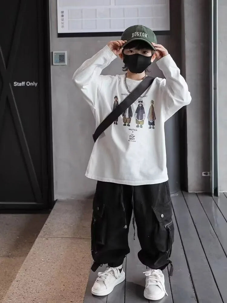 2025 New Boys' Cargo Pants Spring Autumn Casual Street Dance Cuffed Ankle Long Pants Toddler Boys