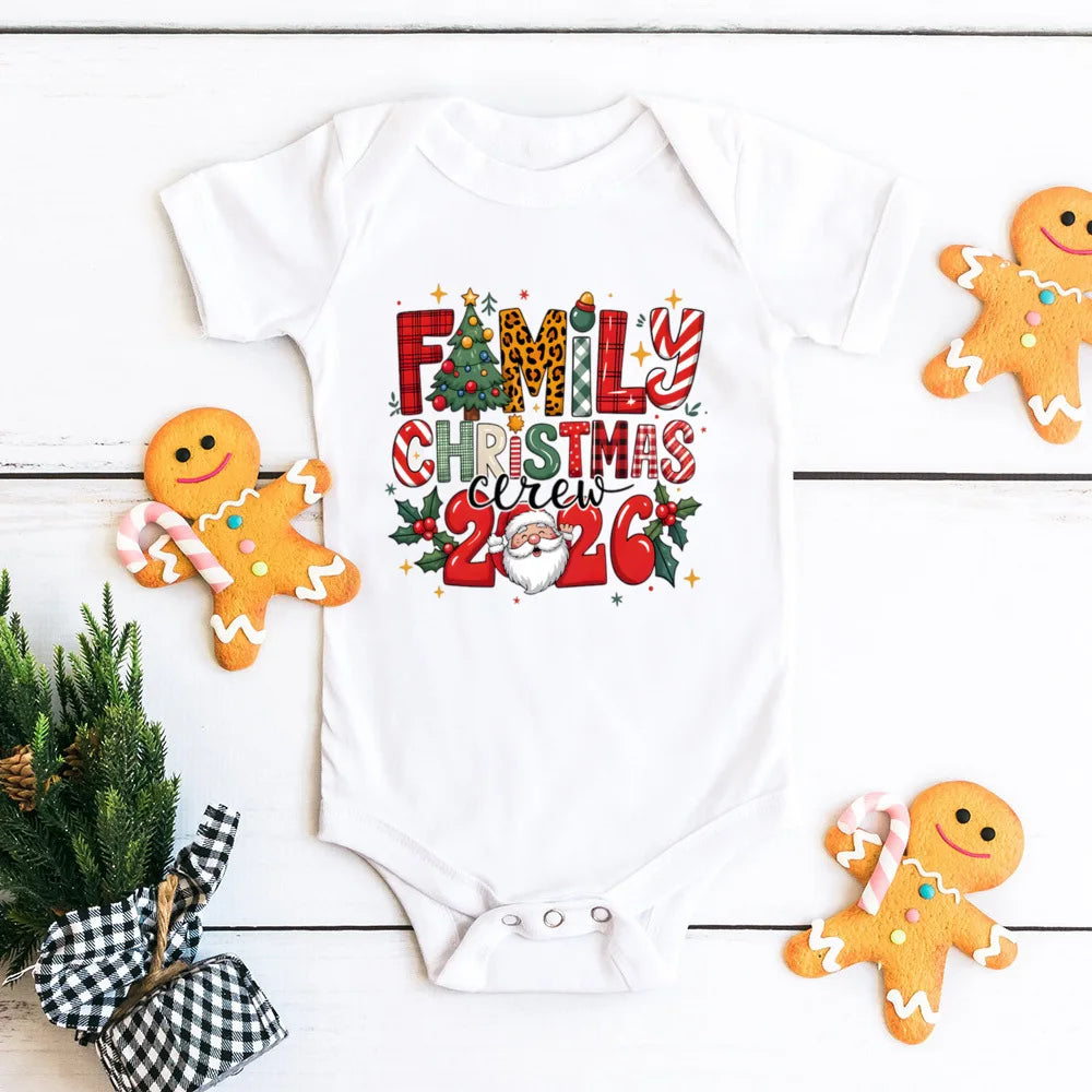Family Christmas Crew 2025 Print Matching Outfits Christmas Day Short Sleeve Family Tees Shirt Outfit Holiday Casual Clothing