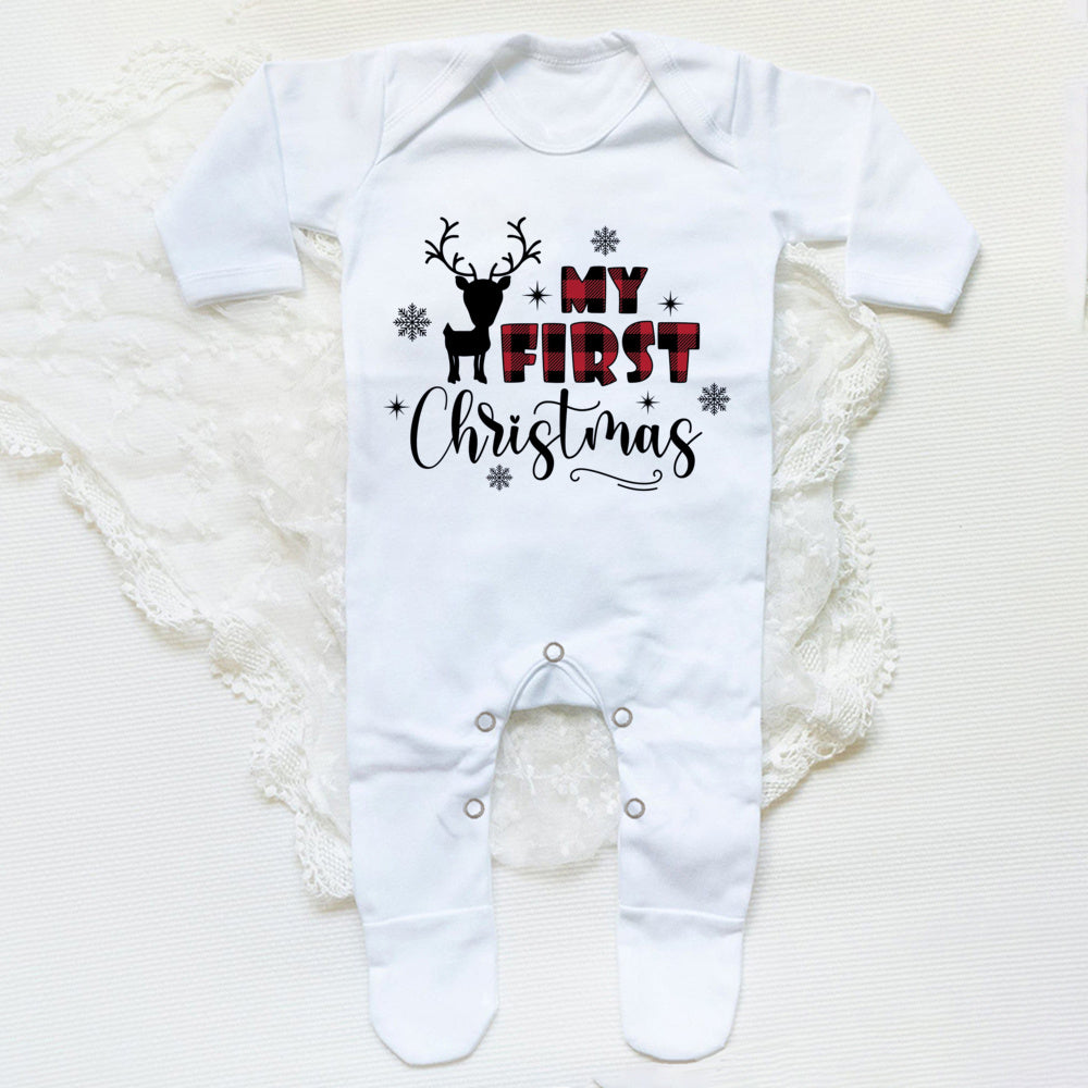 1st Christmas Babygrow Sleepsuit Boys Girls Cute Clothes Baby First Christmas Gift Toddler Xmas Sleepsuit Baby White Bodysuit