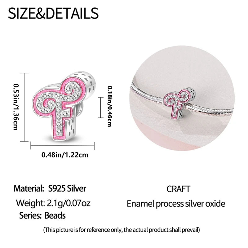 Pink Girl Series 925 Sterling Silver Alphabet Charms Beads Cute Letter Fit Original Bracelet Bangle Necklace DIY Jewelry