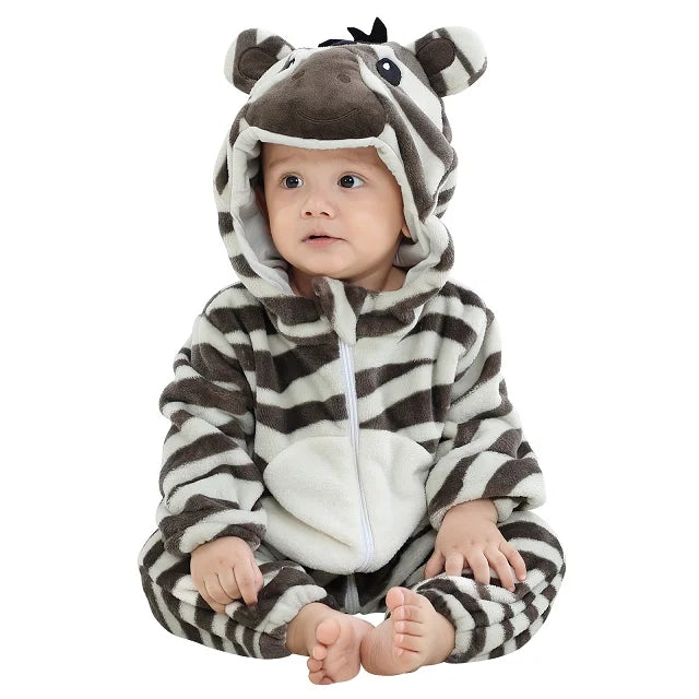 MICHLEY Halloween Costume Infant Baby Clothes Rompers Winter Flannel Hooded Bodysuits Pajamas Animals Overall Jumpsuit For Bebe