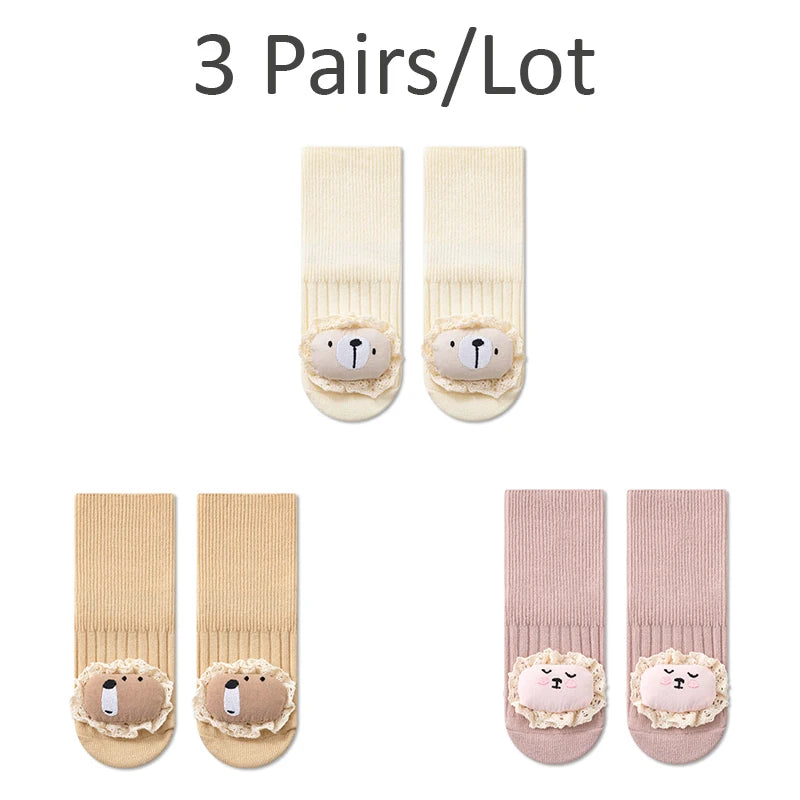 3/5 Pairs Baby Non Slip Floor Socks Cute Cartoon Design Anti slip Socks For Newborn Indoor Activities Toddler Socks Accessories