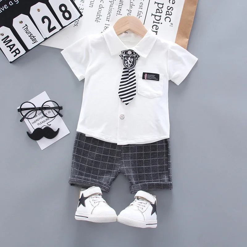 New Summer Baby Clothes Children Clothing Boys Casual Shirt Plaid Shorts 2Pcs/Set Infant Outfits Toddler Costume Kids Sportswear