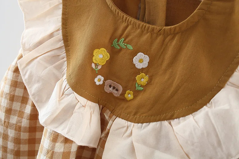 (9 Months -3 Years Old) Summer New Brown Checkered Baby Girl Dress, Simple Korean Style Children'S Clothing