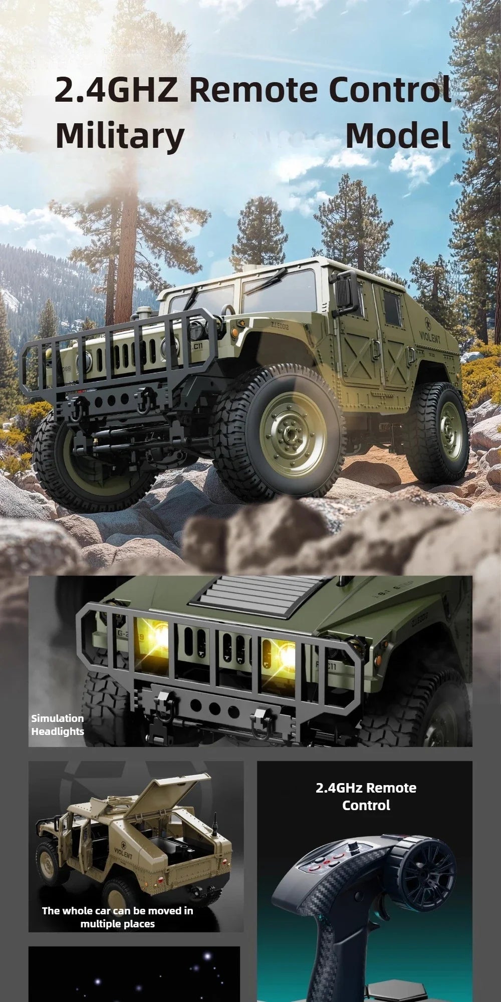 JJRC C8835 1:16 4x4 Remote Control Car - All-Terrain Off-Road Climber with LED Lights for Off-Road Adventure Toy Gift for Kids