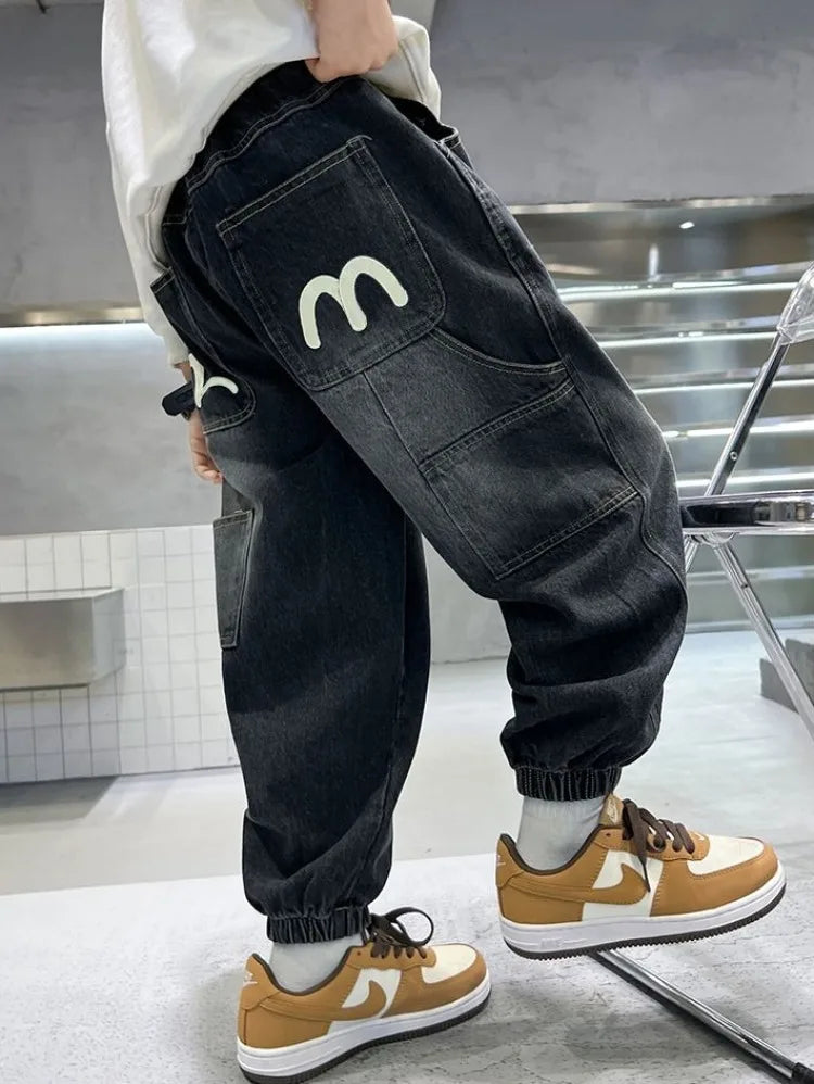 Boys' Fleece-Lined Jeans 2025 New Autumn/Winter Thermal Insulated Trendy Long Pants for Big Tall Kids, Stretchy Fabric Loose Fit