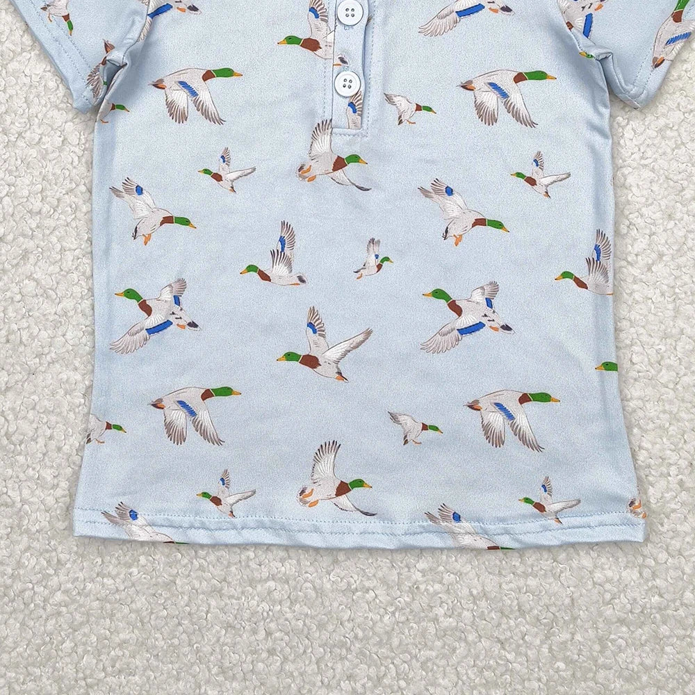 Baby Boys Light Blue Short Sleeve Button-Up Duck Polo Shirt Kids Tops Casual Breathable Clothing for Boys