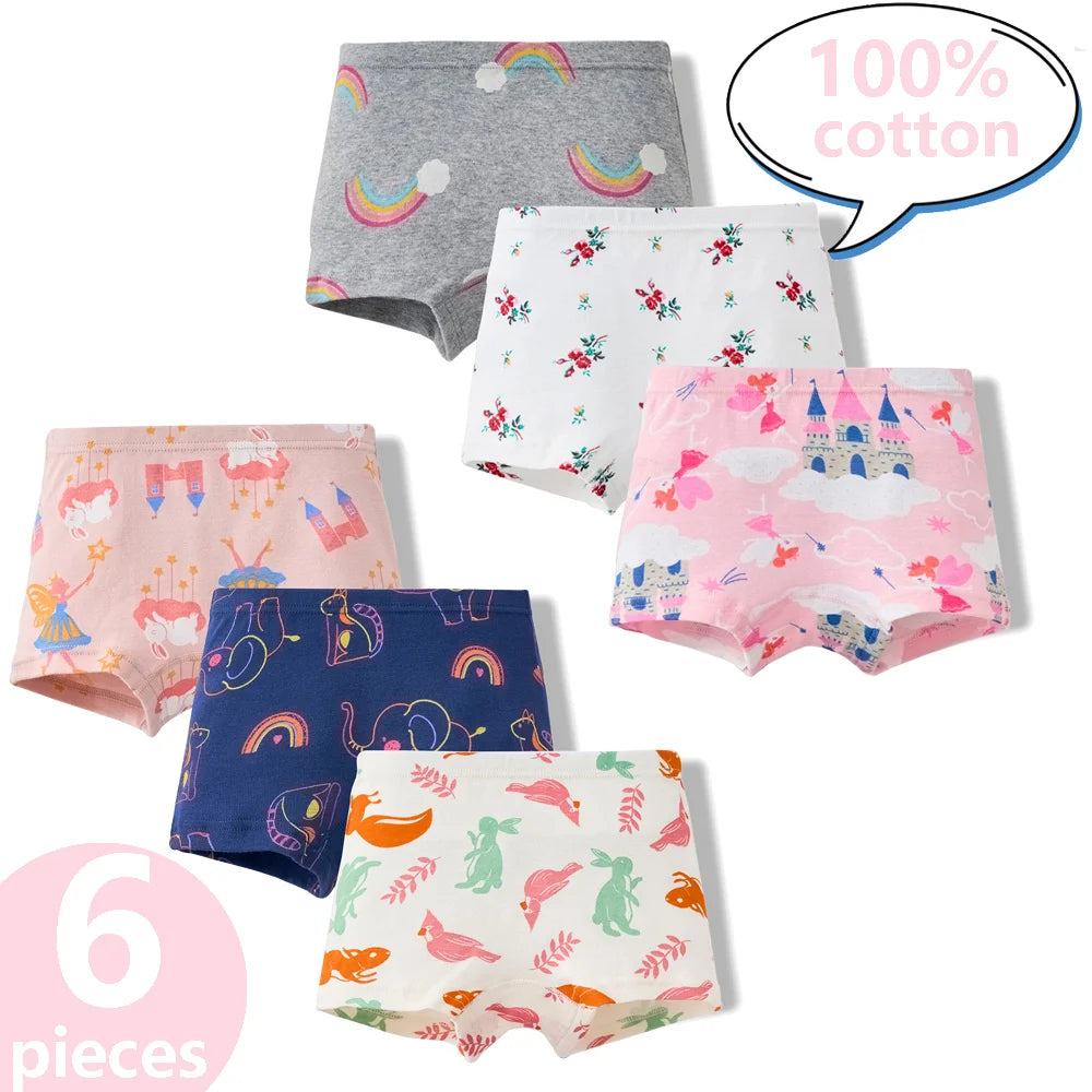 3/6 Pcs Children's Girls Panties Sets 100% Cotton Pretty Cartoon Unicorn Print Underwear For Girl Infant Undies Boxer Breathable