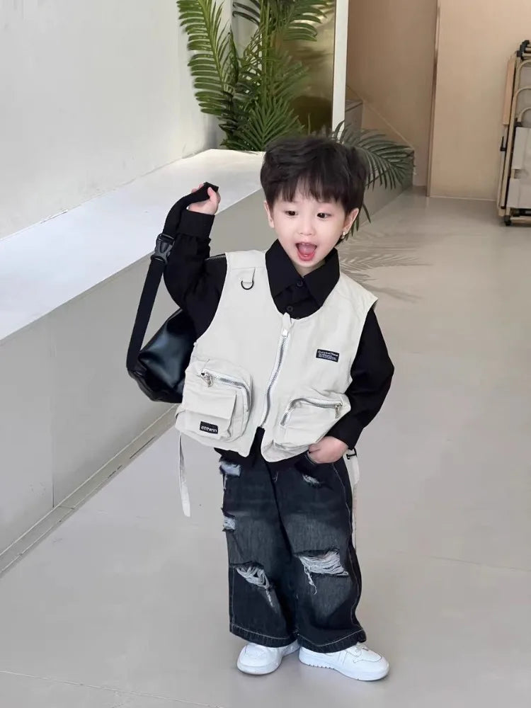 Kids' Korean Style Ripped Jeans Edgy Streetwear Pants for Toddler Boys & Girls Spring/Fall