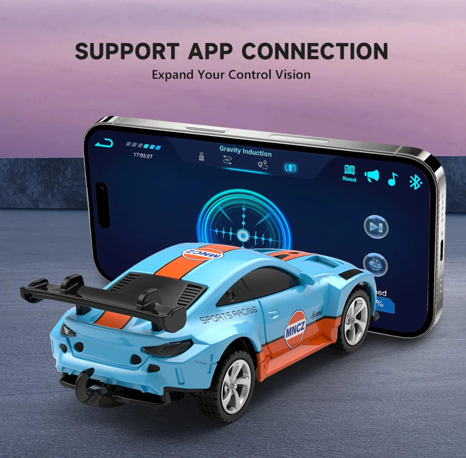 JCMO Racing Car Mini Scale 1:64 Three Speed Adjustment High Speed Mobile Phone Controllable Toy Remote Control Racer For Kids