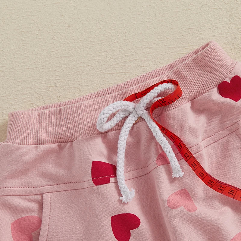 Toddler Girls 2-piece Set Adorable Long Sleeve Hoodie with Embroidered Letters and Heart Print Sweatpants Valentine s Day