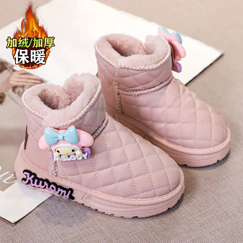 Kids'Casual Shoes Ankle Boots PU Leather Cartoon Kuromi Winter Shoes For Girls Anti-slip Warm Pink Beige Shoes Size 26-36