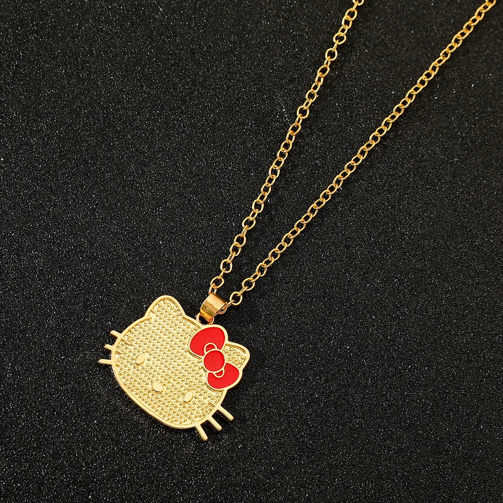 Sanrio Animation Peripherals Characters Hello Kitty Peripheral Golden Pendant Necklace Kawaii Jewelry Accessories Birthday Gift