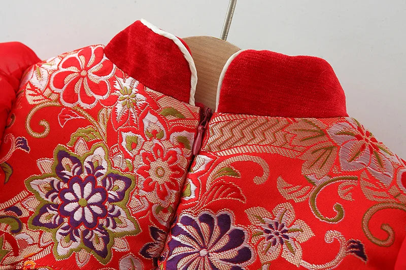 New Winter Embroidered Baby Girl Dress, Retro Style Children'S Clothing For Spring Festival Parties+Red Envelope Bag Giveaway