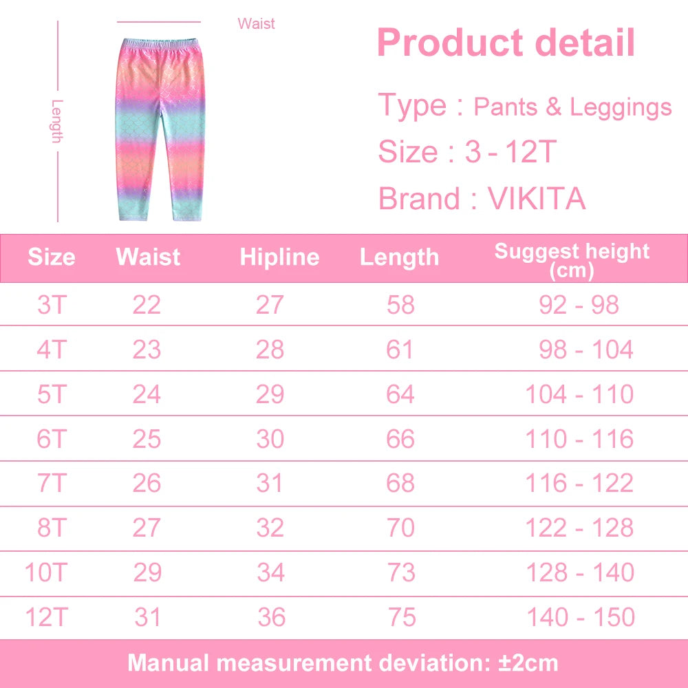 VIKITA Girl Mermaid Print Leggings Kids Colorful Gradient Polyester Slim Skinny Soft Casual Daily Pencil Pants Kids Bottoms Wear