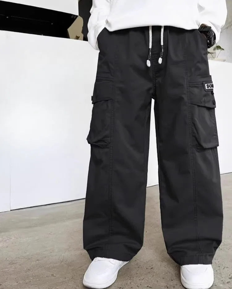 2025 Spring Autumn Boys' Cuffed Cargo Pants Straight Leg Cotton Stylish New Design