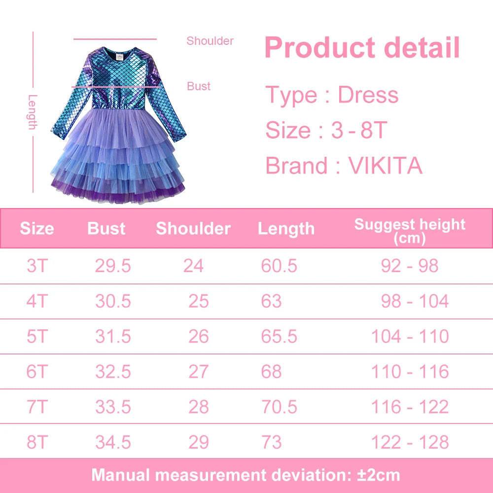 VIKITA Girl Princess Dress Autumn Wedding Birthday Party Tutu Vestidos Kids Dresses For Girls Children Christmas Costumes