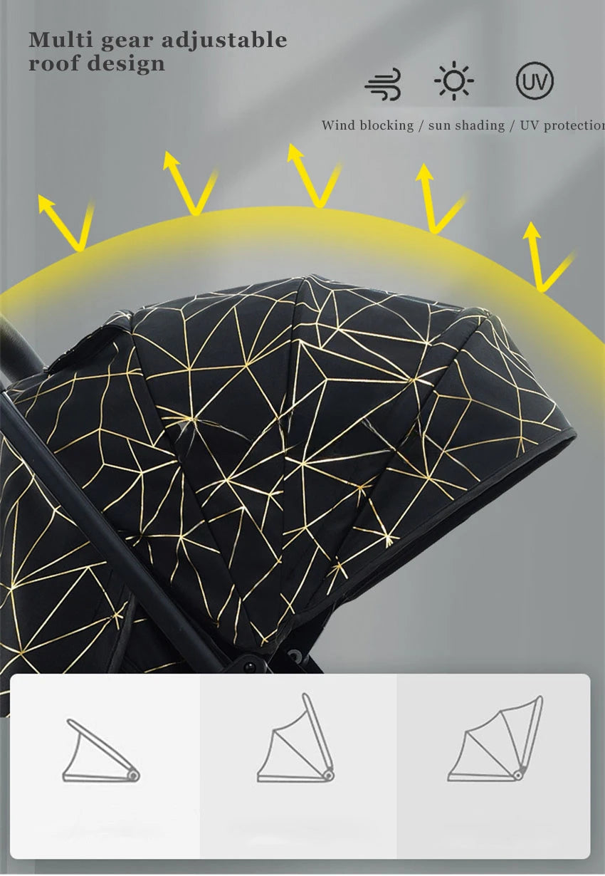 Lightweight Baby Stroller with Large Canopy Double Brake Travel Stroller for Airplane One-hand Folding Stroller Sit and Lying