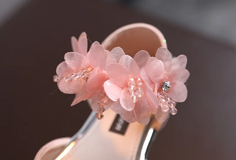 Girls Rhinestone Flower Shoes Low Heel Flower Wedding Party Dress Pump Shoes Princess Shoes For Kids Toddler