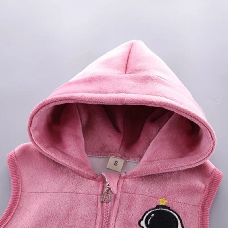 Baby Boys Clothes Sets Autumn Winter Thick Fleece Astronaut Hooded Vest Coat Pants 3Pcs for Kids Casual Outfits Girls Warm Suit