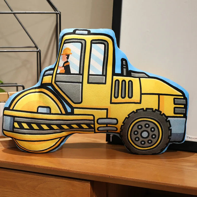 Stuffed Transporter Plush Pillow Soft Printing Multi-functional Bulldozer Forklift Crane Excavator Road Roller Tramcar Men Gift