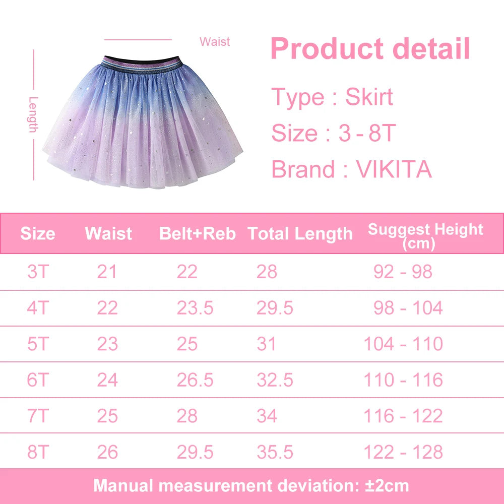 VIKITA Girls Gradient Skirts Kids Star Sequins Elegant Fashion Skirt Kids Mesh Tulle Princess Mini Skirt Children Clothes 3-8Yrs