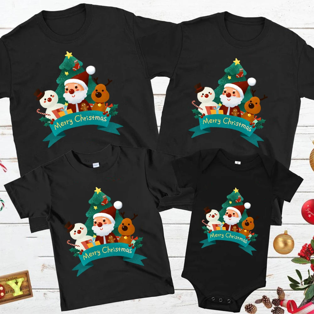 Christmas Santa Claus Print Family Clothes Family Matching Soft Clothing Mother Father Daughter Son T-Shirt Clothes