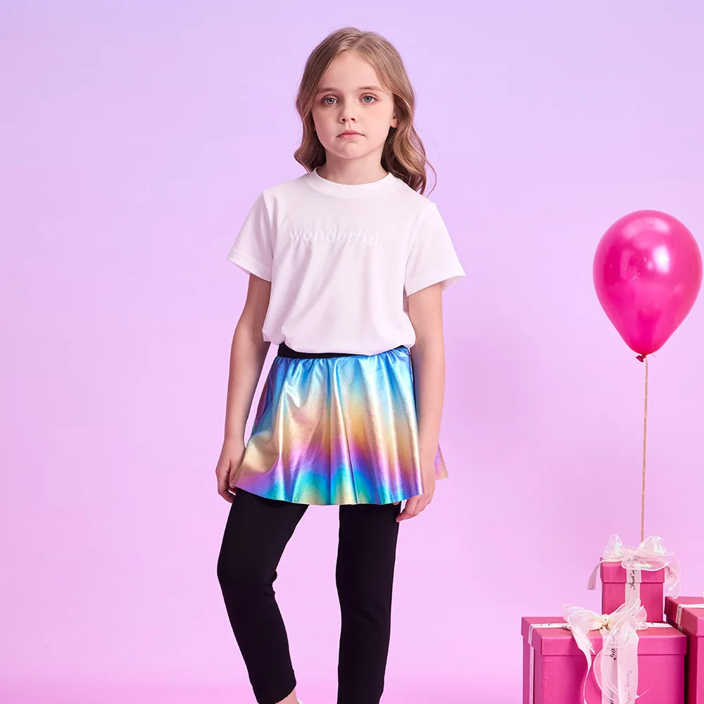 VIKITA Girls Legging Skirt-Pants Kids Gradient Tights Children Cotton Casual Pencil Pants Girl Skinny Fake 2 Pcs Skirt-pants