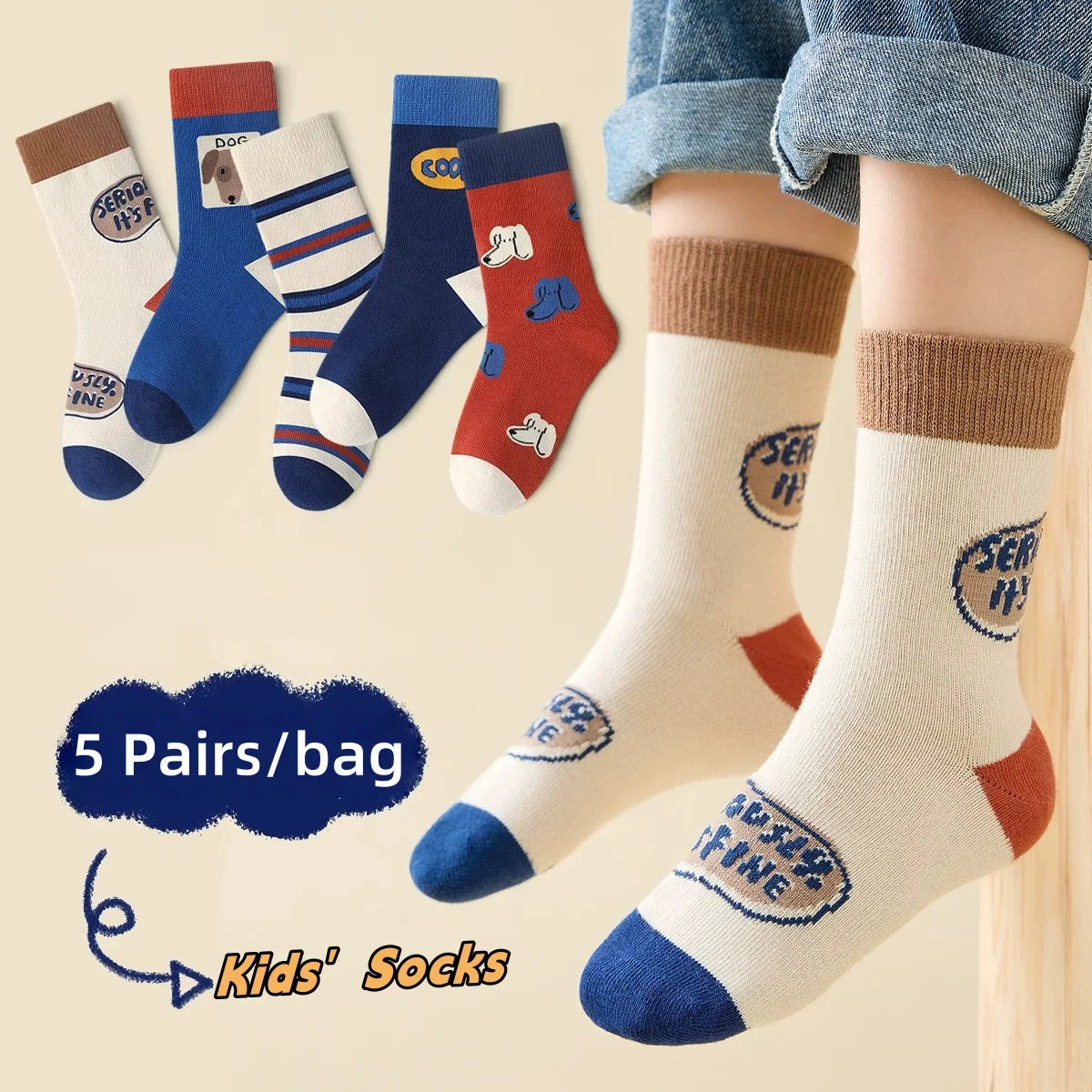 Kids' Socks Boys Girls Autumn Cotton Socks Baby Animals Pattern Socks Children Mid-calf Sock 5 Pairs