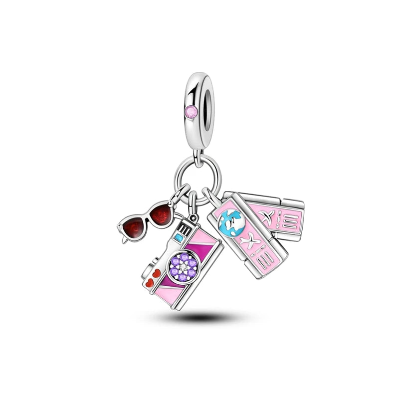 Pink Series Original 925 Sterling Silver Charm Bead Travel Airplane Pendant Fit Original Bracelet Necklace For Women DIY Gift