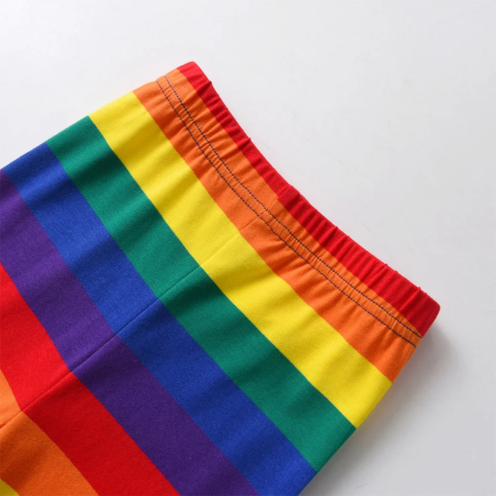 VIKITA Kids Rainbow Print Colorful Leggings Girls Cotton Casual Daily School Pencil Pants Girls Striped Skinny Fashion Trousers