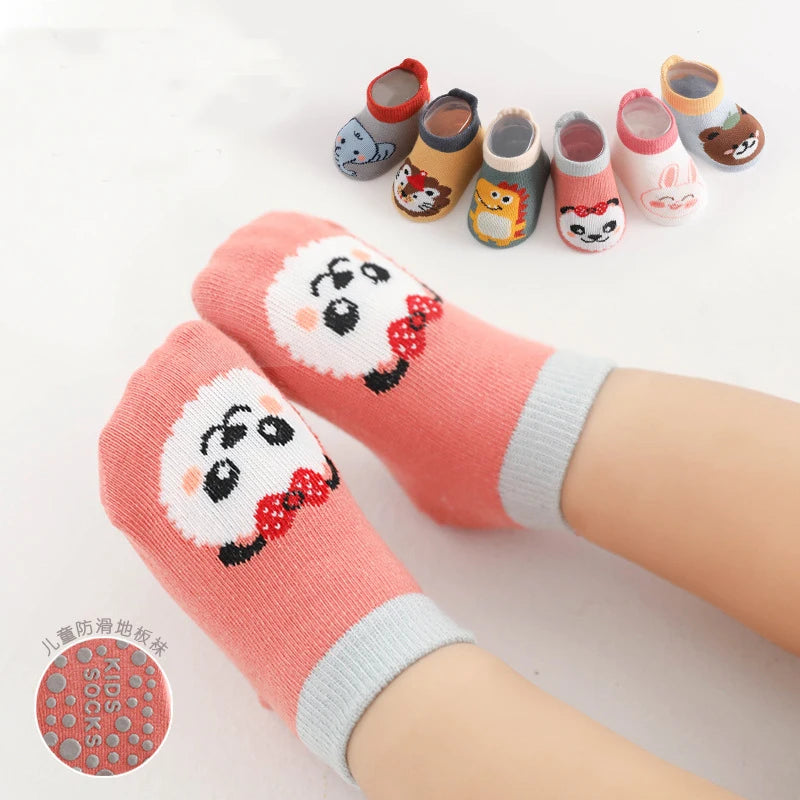 6 Pairs Spring Summer Kids Cotton Socks Children Autumn Cute Cartoon Animal Pattern Comfy Breathable Baby Non-slip Floor Socks
