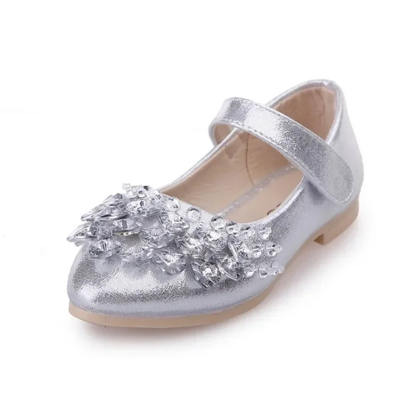 Girls Crystal Shiny Princess Shoes Kids Sweet Flats Performance Shoes Fashion Children's Leather Shoes for Party Wedding