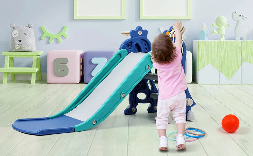 Dinosaur Slide Kids Toddler Indoor Slide Playset Indoor  Outdoor Playground Toddler Climber Playset with Basketball Hoop