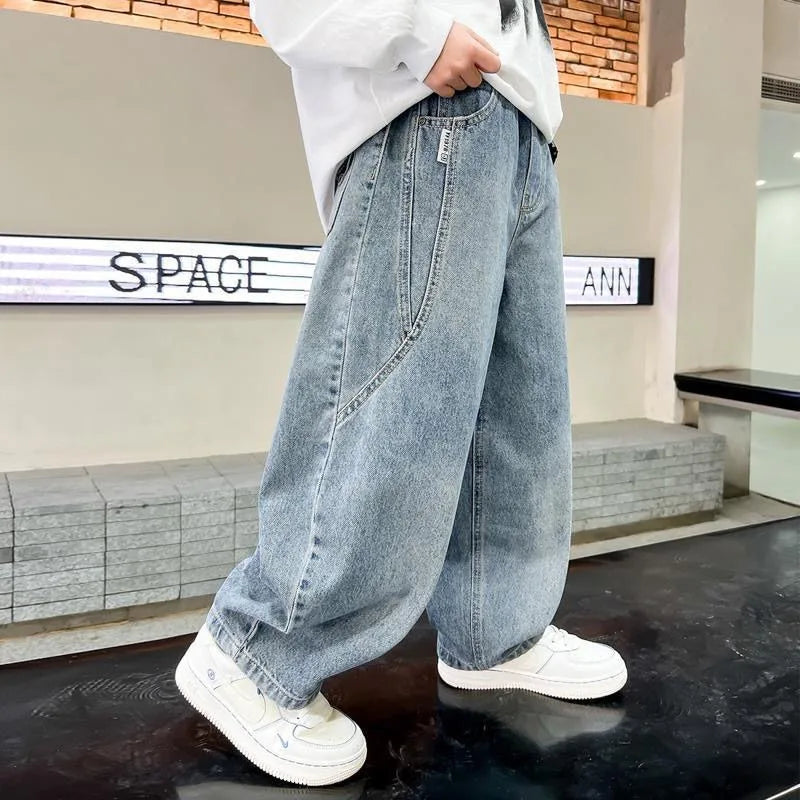 2025 Spring New Boys Loose Fit Jeans Long Pants for Toddler & Big Kids, Handsome Casual Denim Pants, Trendy Kids Clothing