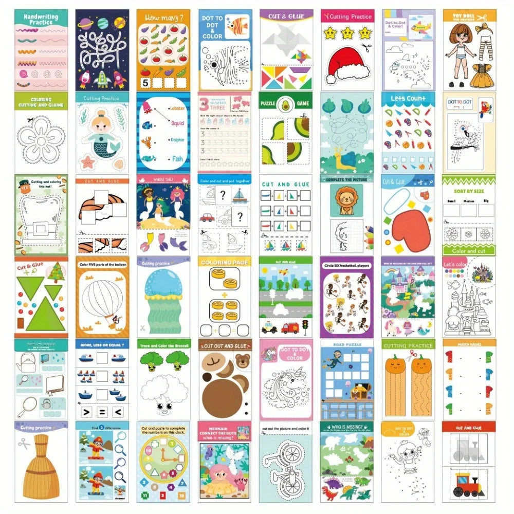 Scissor Skills Preschool Activity Book Learn to Cut Lines Shapes Fruits Animals Fun Cutting & Coloring Book Toy for Kids Gift