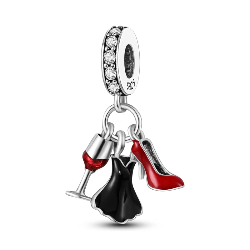 925 Sterling Silver Original Pink Ballet Shoes Charms Ballet Dancer Pendants For Women DIY Bead Fit Original Bracelet Necklace