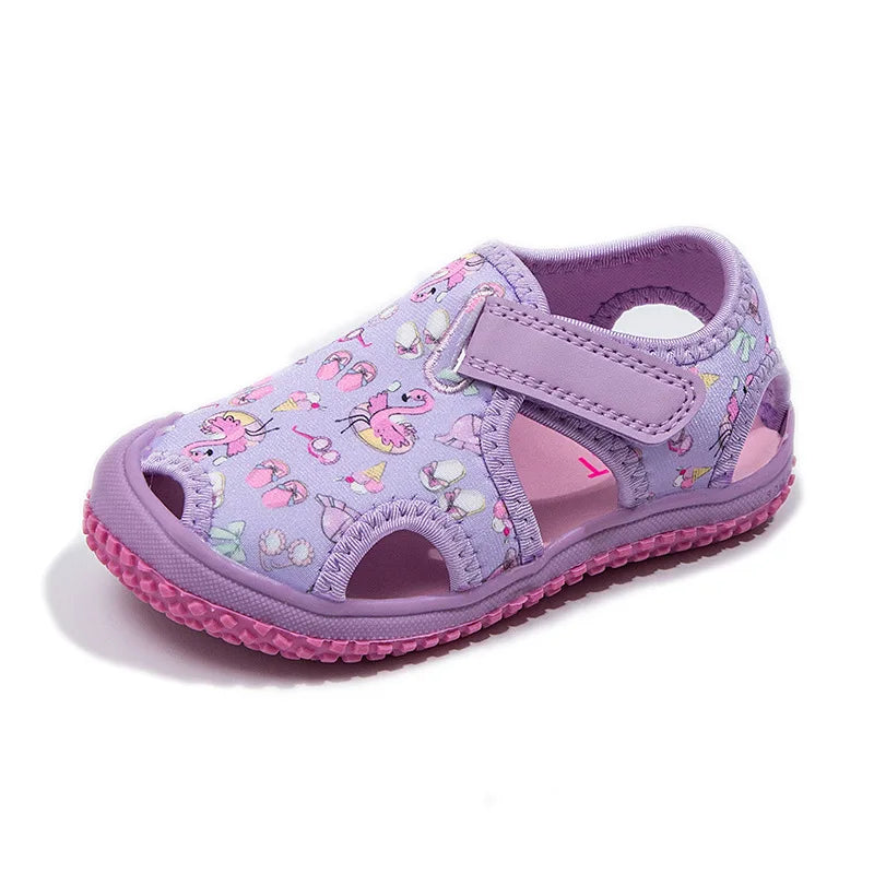 Kids'Sandals Canvas Prehobbler Baby Summer Beach Shoes Printing For Children Breathable Anti-slip Purple Blue Shoes Size 21-31