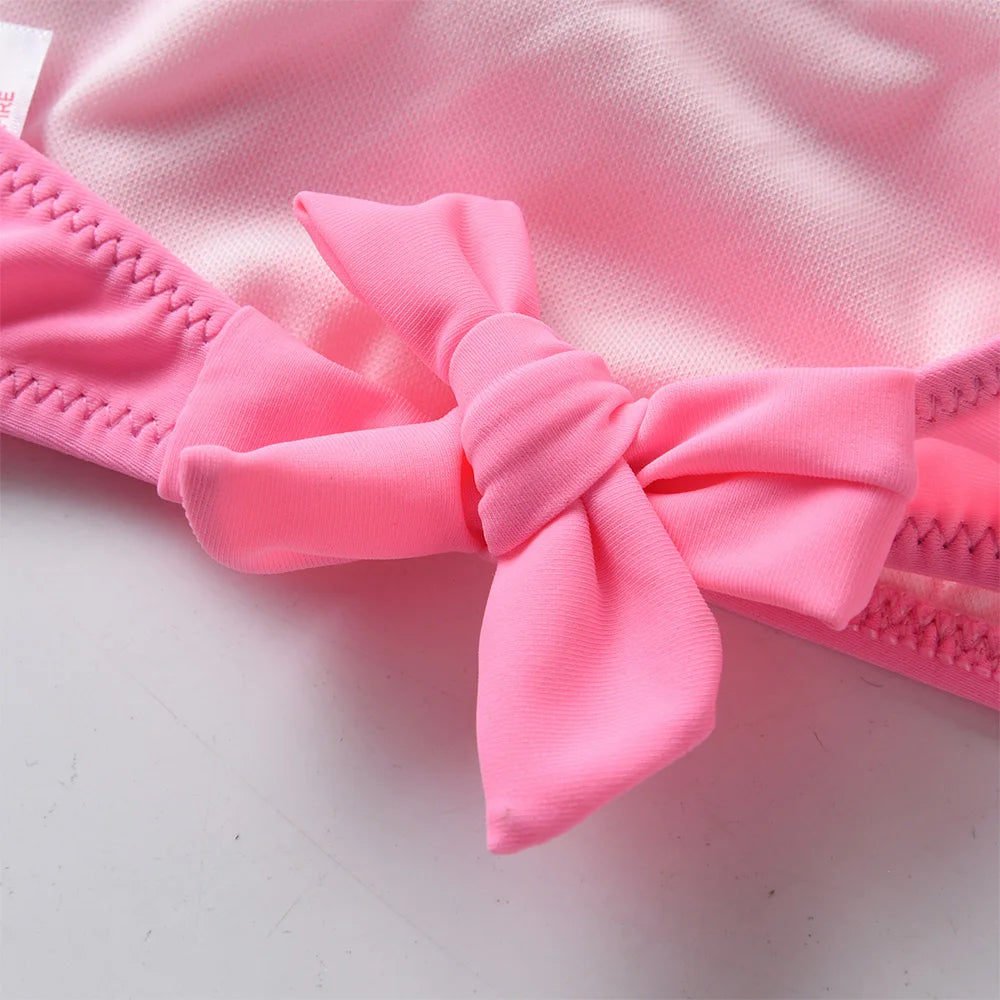 Girls Pink Floral Bikini Sets Kids One Shoulder Tulle Pink Swimsuit 2 Pcs Toddlers Summer Beach Vacation Party Stylish Swimwear