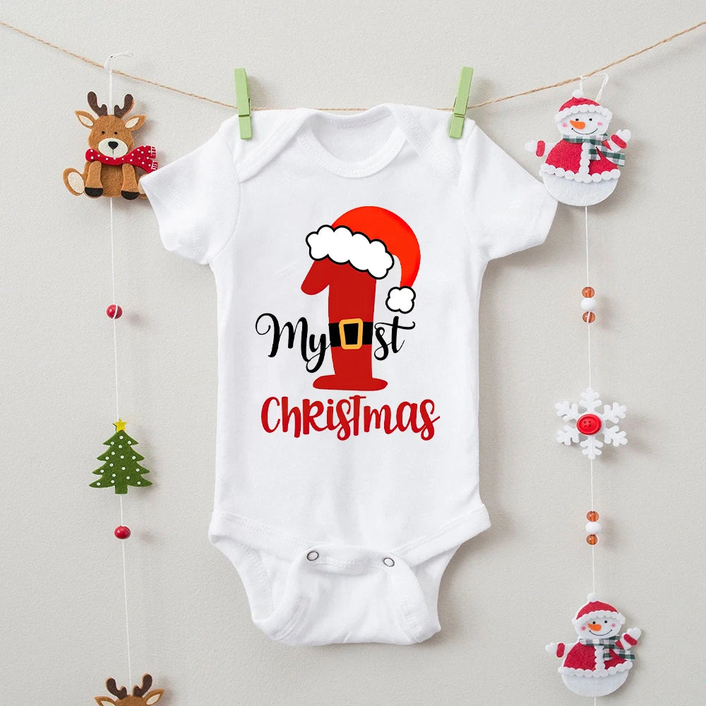Santa Claus Print First Christmas Family Matching Outfits Baby Romper Daddy Mommy T-shirts Family Clothes Xmas Paty Gift Shit