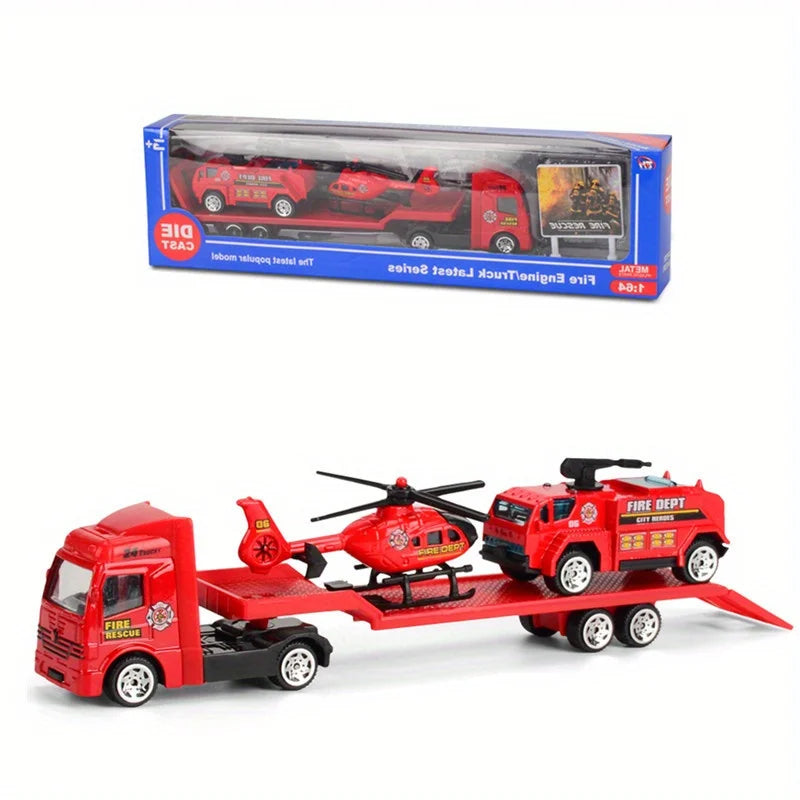 Play Vehicles Set Toy Construction Police Car Fire Engine Truck Playset Friction Powered Engineering Toy for Boys Girls Toddlers