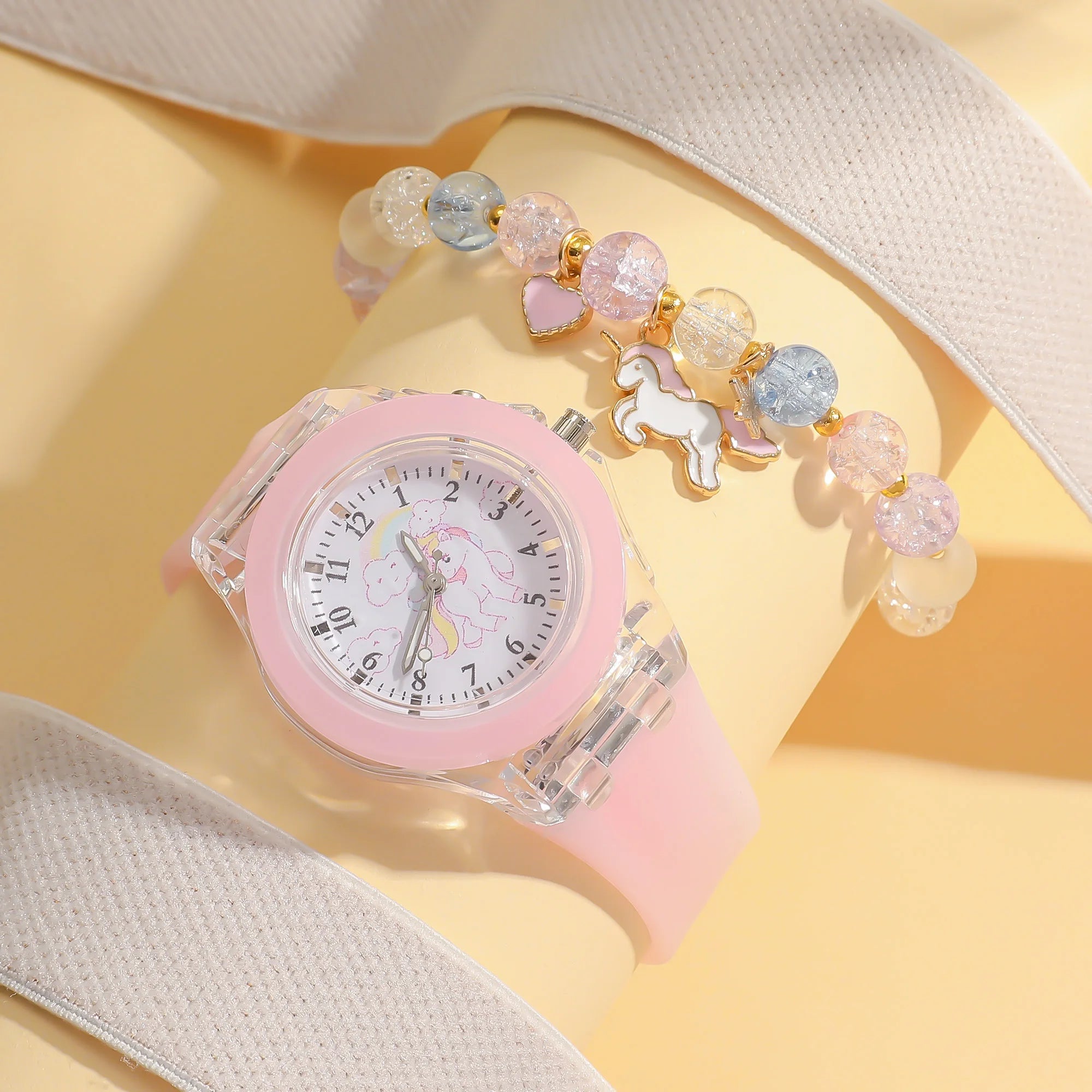 Fashion Exquisite Luminous Unicorn Series Silicone Watch + Unicorn Bracelet Set