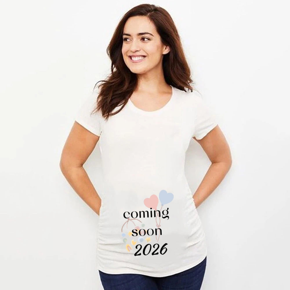 Baby Coming Soon 2026 Maternity Shirts Women Pregnancy Announcement T-Shirt Female Pregnancy Clothes New Mom Summer Tops Tee