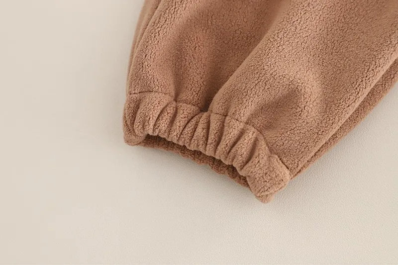 Autumn Winter Baby Boys Warm Clothes Set Thick Fleece Cartoon Bear Zipper Hooded Jacket Pants 2Pc For 1-5 Years Girls Sport Suit