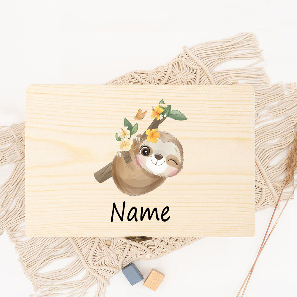 Personalized Baby Wood Box Cute Animal Print Toddler Memory Box Custom Name Infant Keepsake Box Newbron Shower Gift Kids Present
