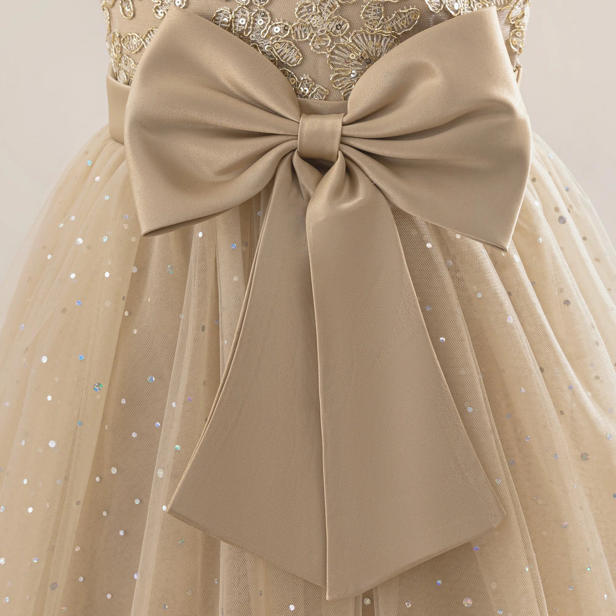 Elegant Bow Bridesmaid Party Girls Dress Sequin Flower Wedding Birthday Princess Dress Girl Tulle Prom Performance Gala Costumes