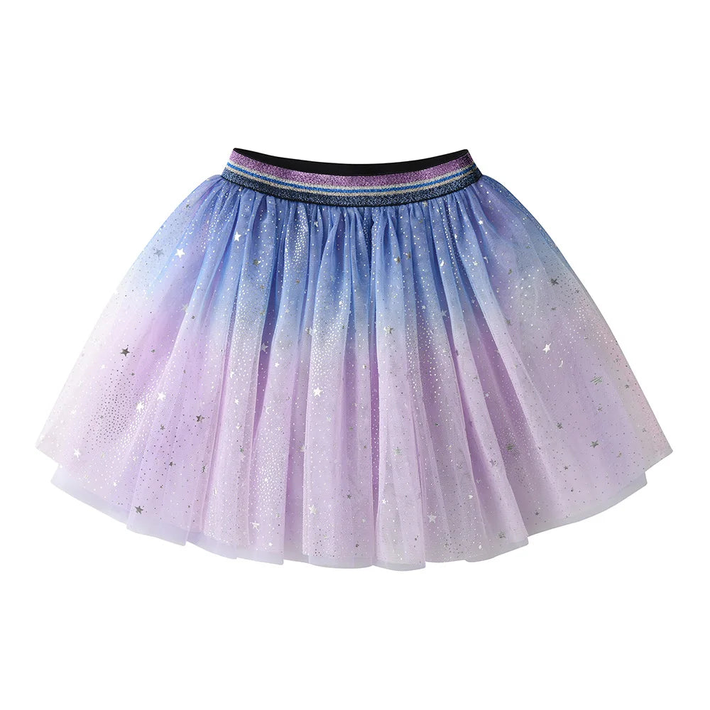 VIKITA Girls Gradient Skirts Kids Star Sequins Elegant Fashion Skirt Kids Mesh Tulle Princess Mini Skirt Children Clothes 3-8Yrs
