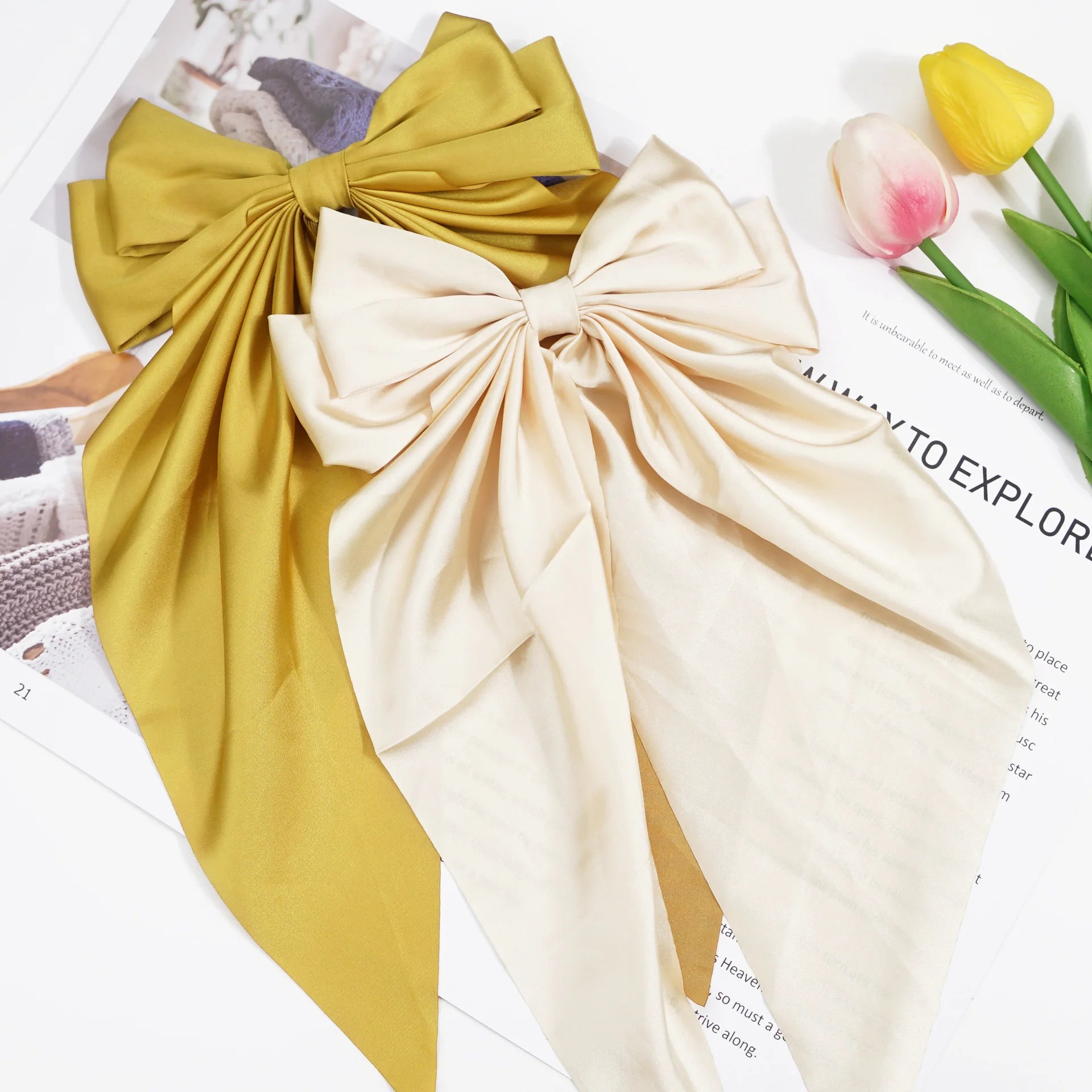 Multiple Elegant Large Bow Ribbon Clip for Women Fashion Simple Solid Satin Clip Ponytail Bow Hairpin Girls Hair Accessories